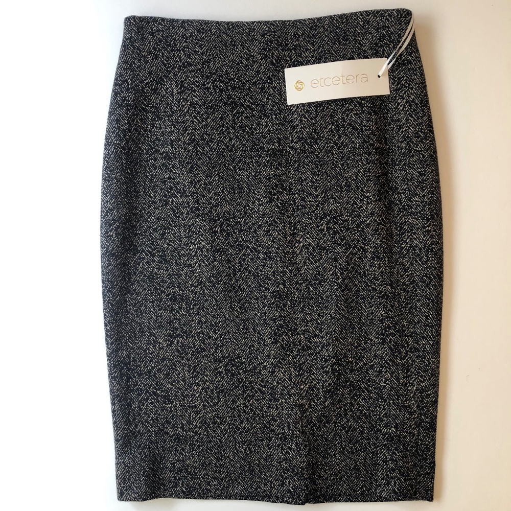 NWT Herringbone Brown & Black Slit Skirt by Etcetera